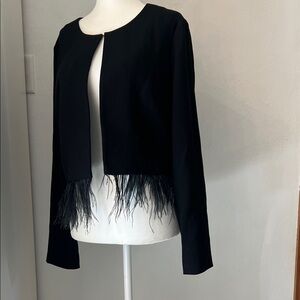 White House Black Market Black Feather-Hem Cropped Jacket